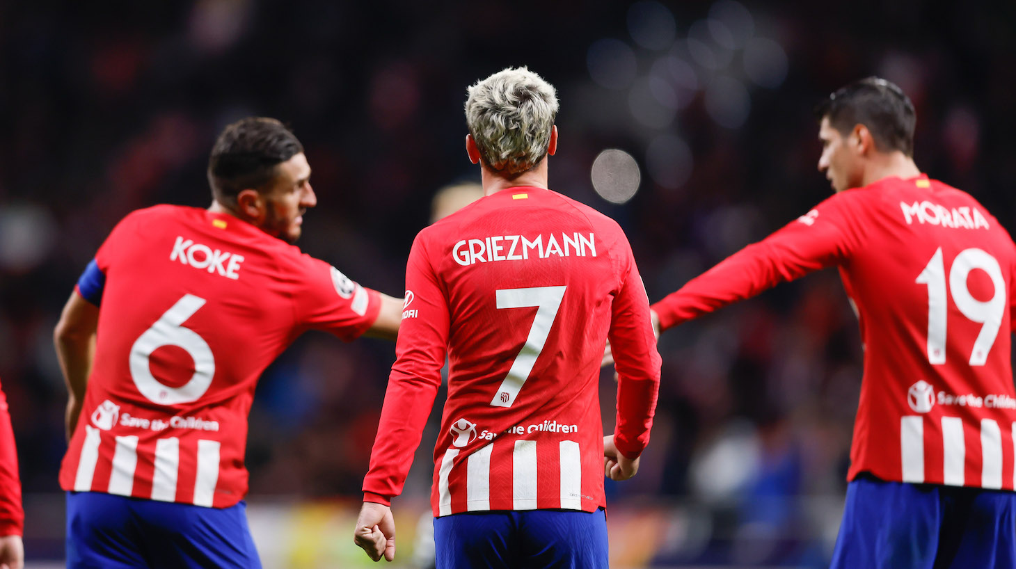 Antoine Griezmann of Atletico Madrid celebrates after scoring his team's third goal during the UEFA Champions League match between Atletico Madrid and Celtic FC at Civitas Metropolitano Stadium on November 7, 2023 in Madrid, Spain.