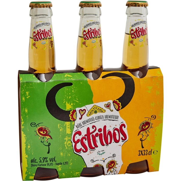 Three bottles of Estribos beer.
