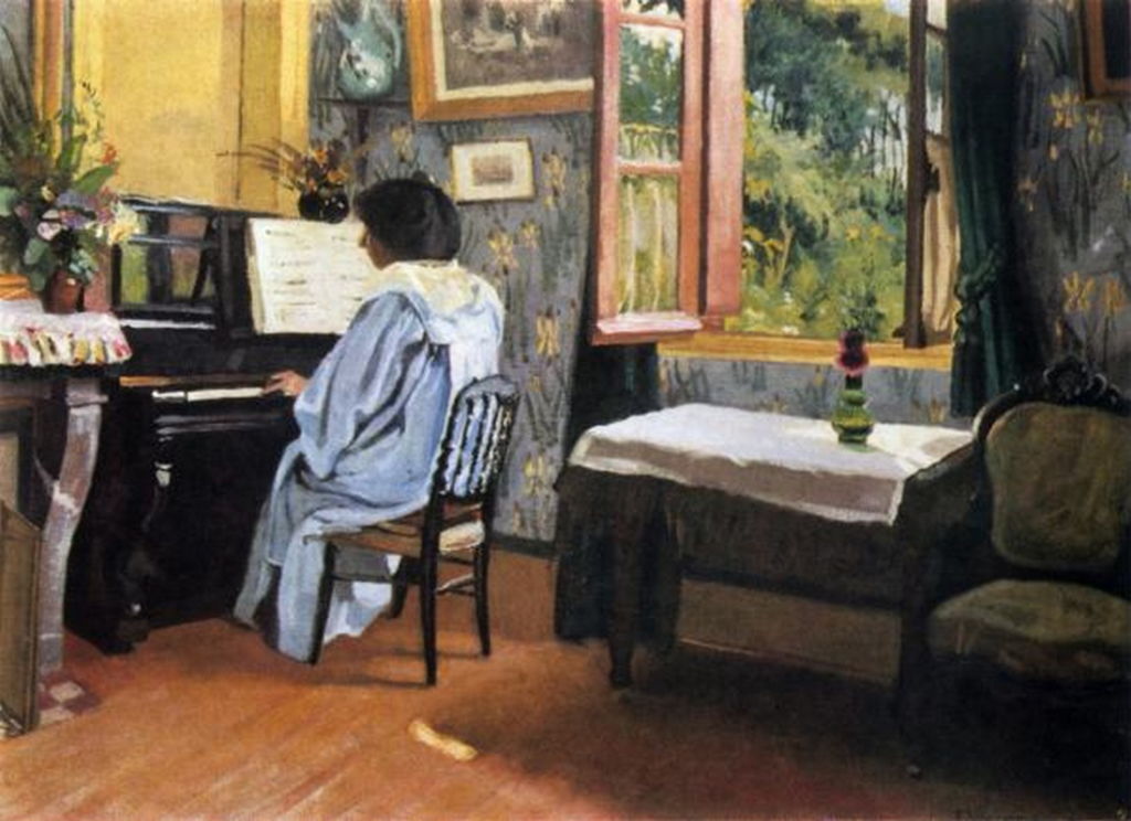 A photo of the painting Lady at the Piano' by Felix Valloton, from 1904.