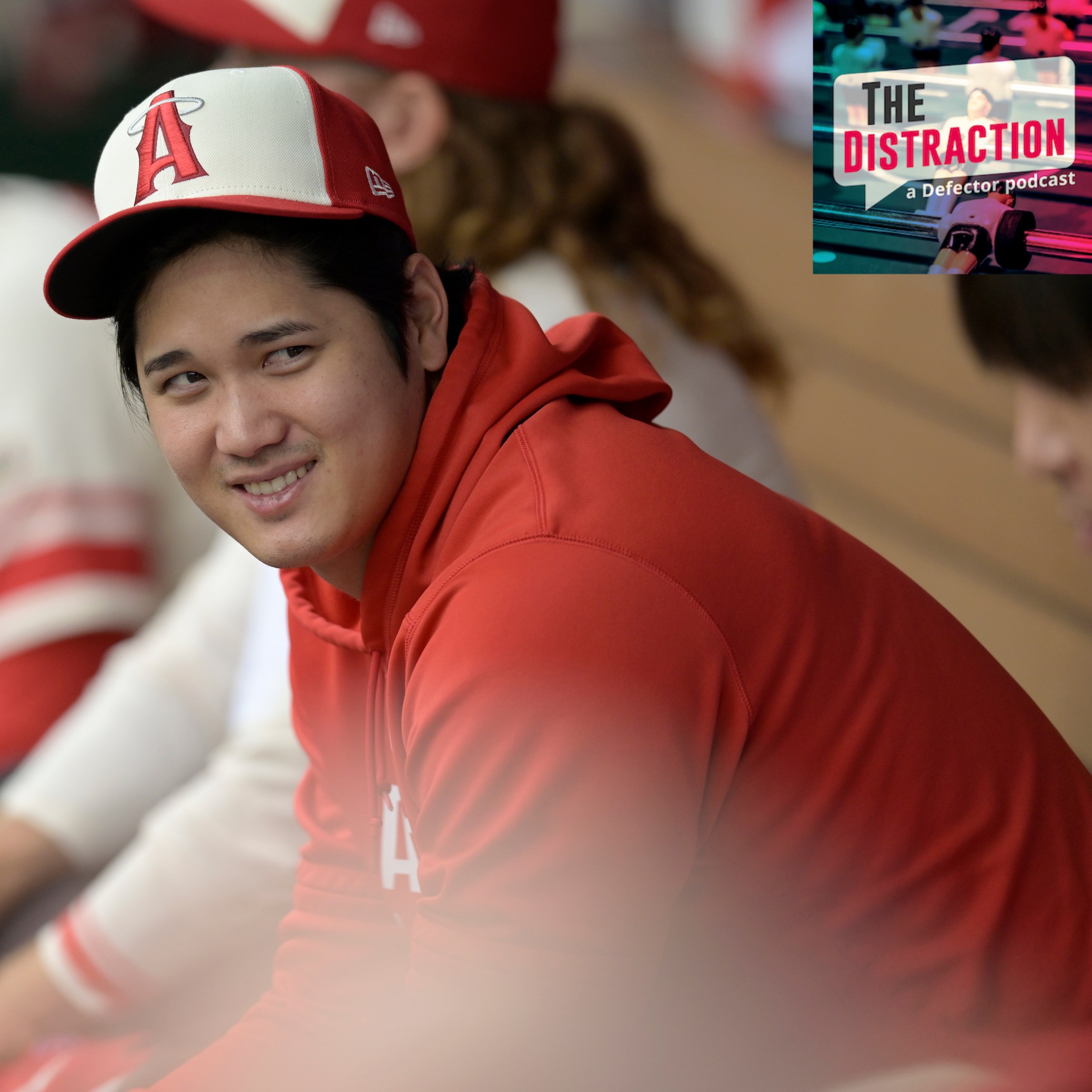 Shohei Ohtani smiling in the dugout during an Angels game on September 17 of 2023.