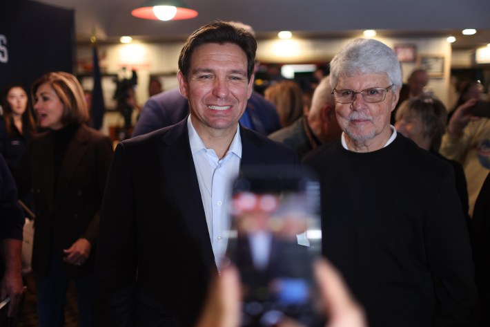 Republican presidential candidate Florida Governor Ron DeSantis greets guest during a campaign event at the Machine Shed restaurant on November 07, 2023 in Davenport, Iowa. Iowa voters will be the first in the nation to choose their nominee for Republican presidential candidate when they go to caucus on January 15, 2024