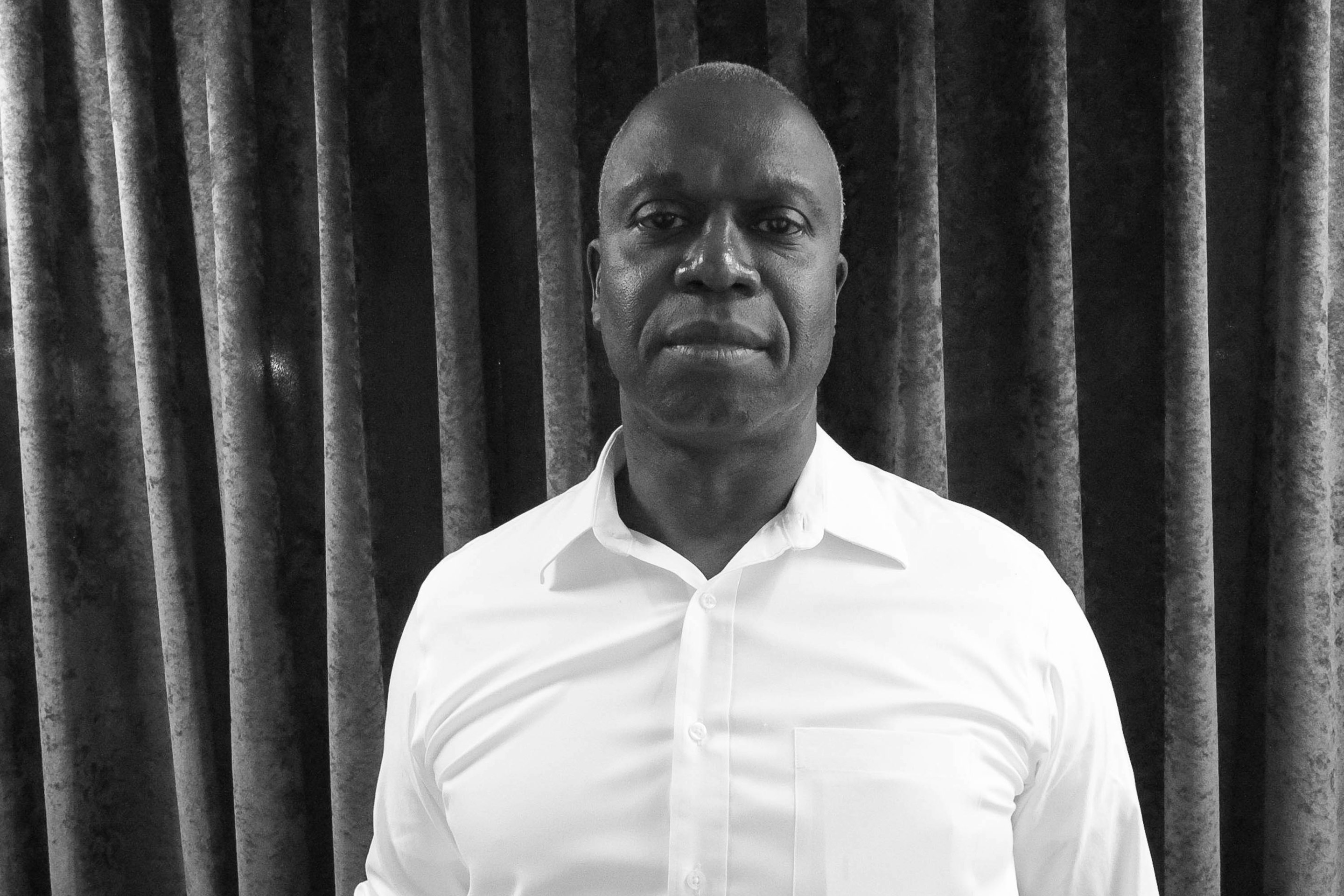 Andre Braugher in a black and white portrait taken in 2015.