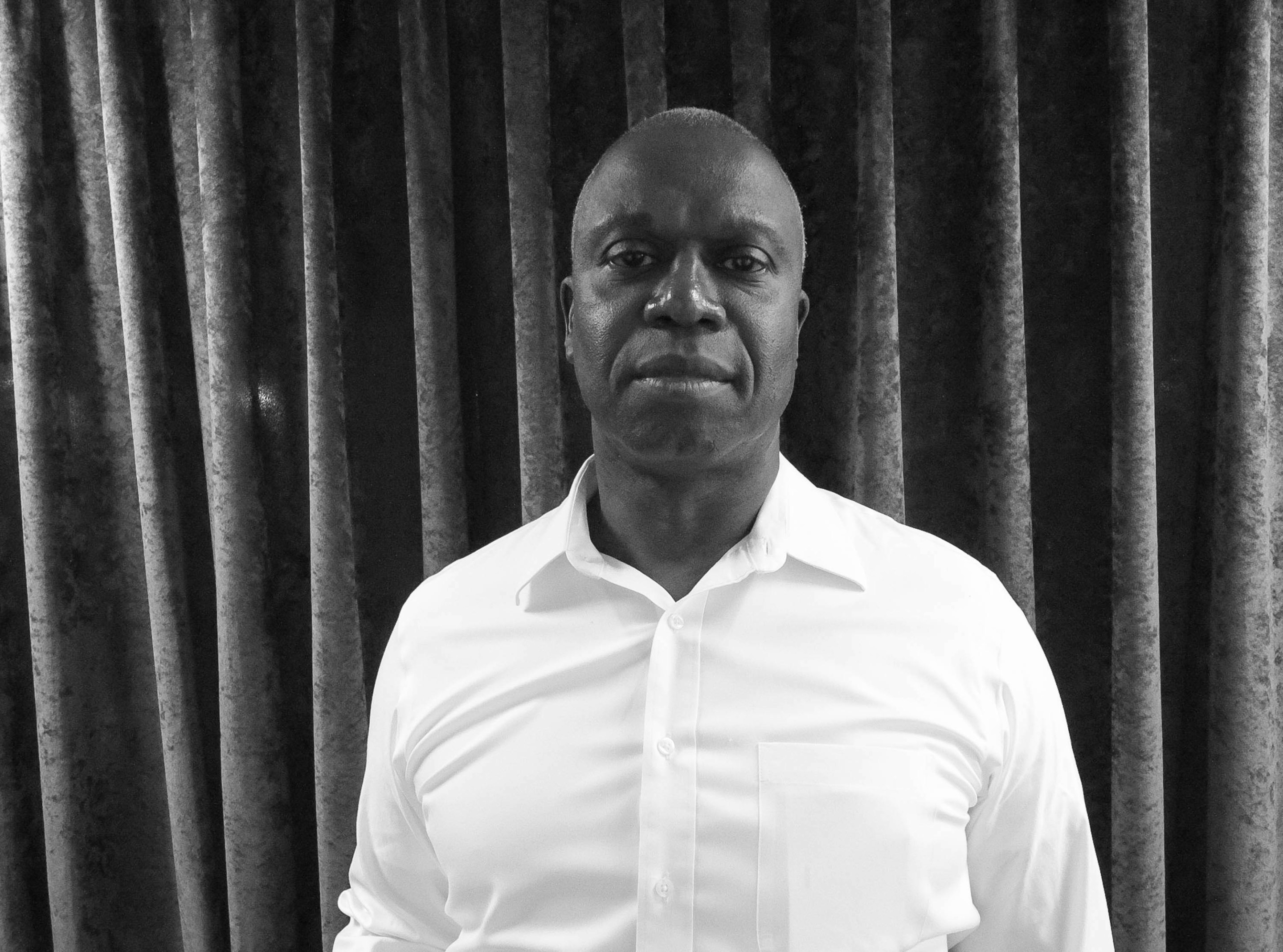 Andre Braugher in a black and white portrait taken in 2015.