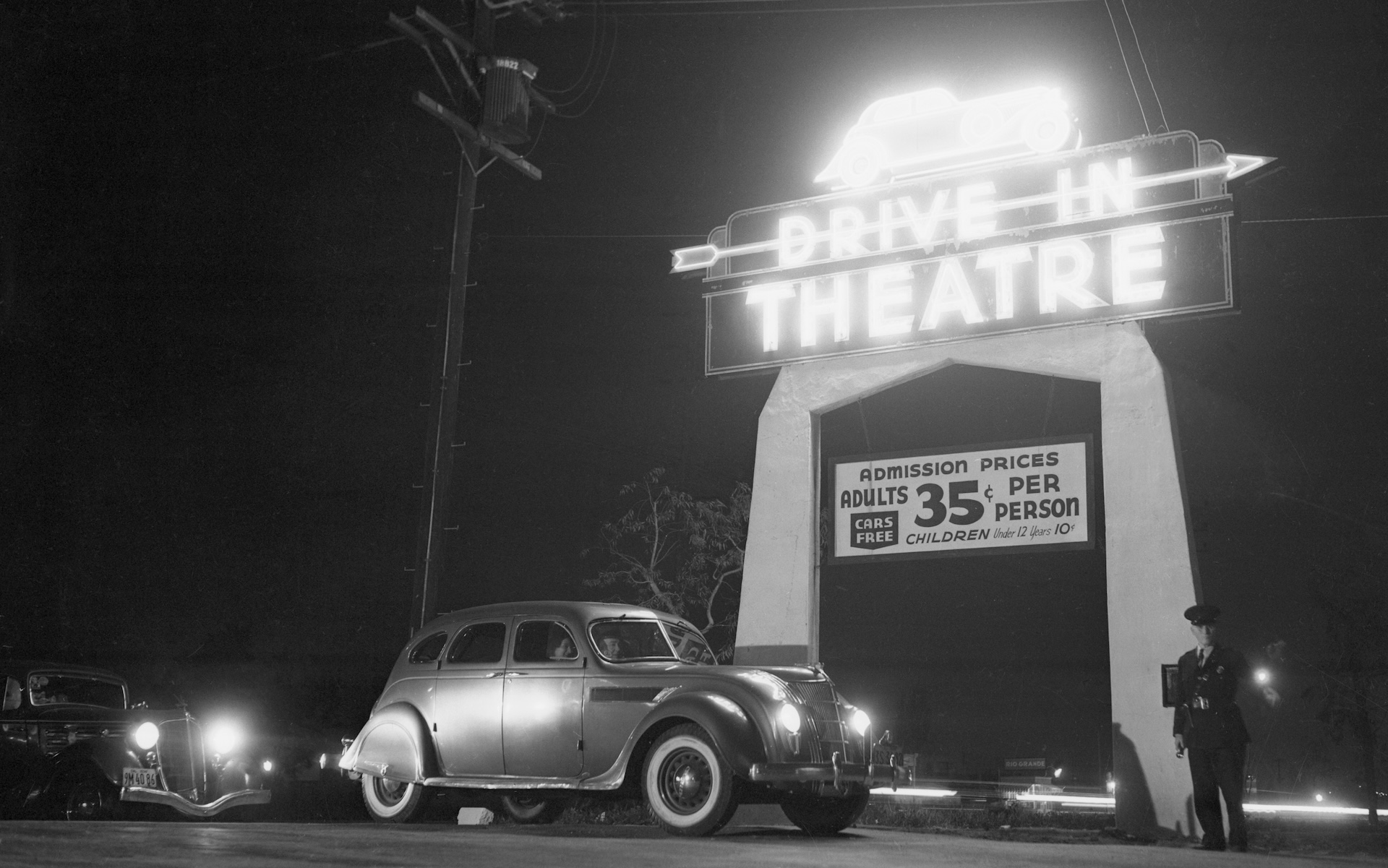 Cars Waiting to Enter Drive-In Theatre