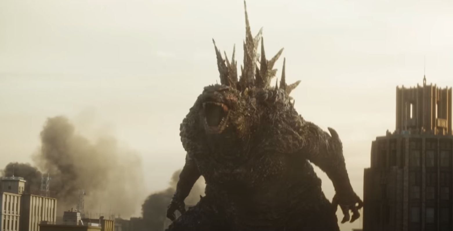 Godzilla standing and I guess yelling, as seen during the trailer to the film Godzilla Minus One.