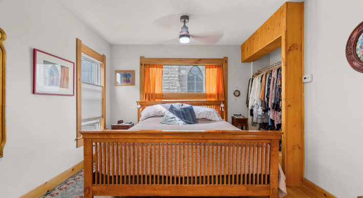 bedroom with bed in strange position