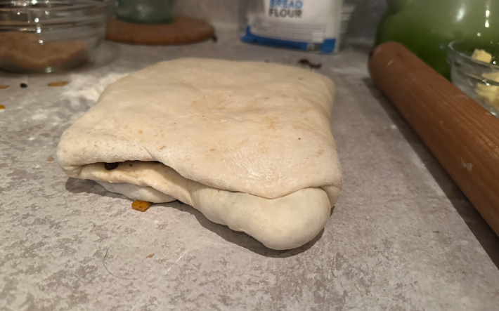 Envelope-folded dough.