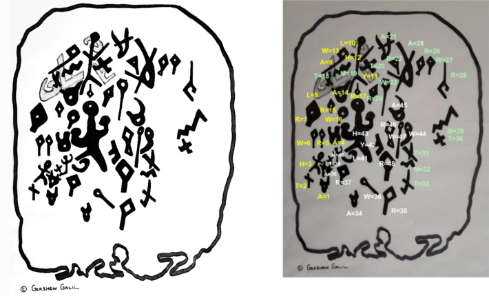 drawings of the letters on the curse tablet