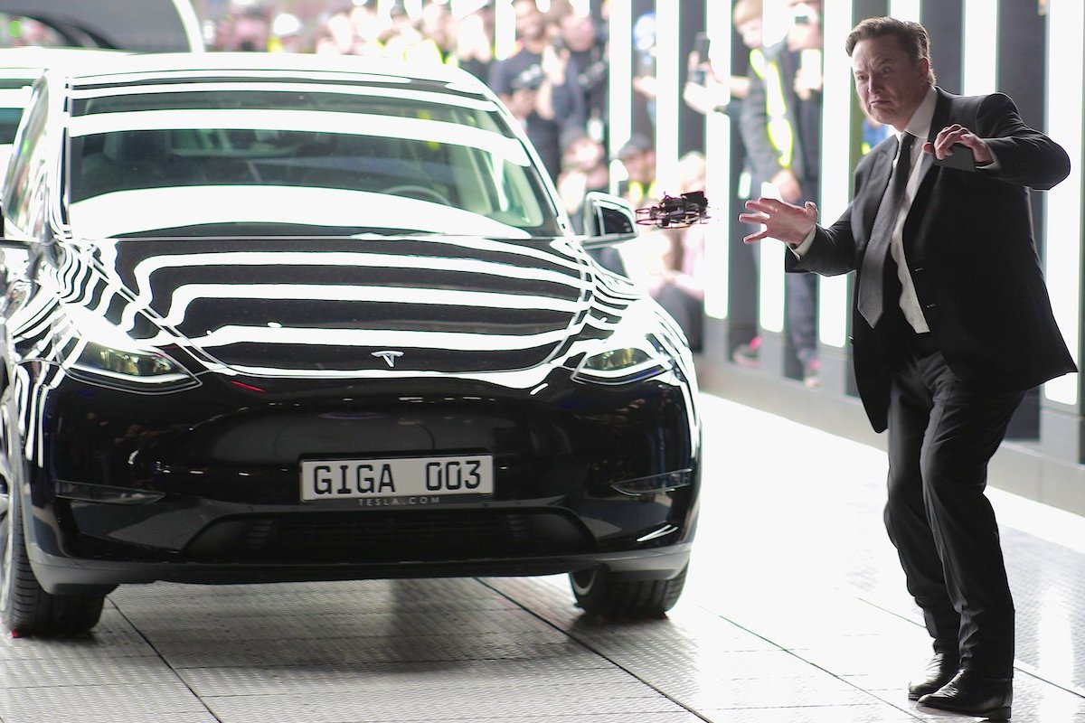 GRUENHEIDE, GERMANY - MARCH 22: Tesla CEO Elon Musk attends the official opening of the new Tesla electric car manufacturing plant on March 22, 2022 near Gruenheide, Germany. The new plant, officially called the Gigafactory Berlin-Brandenburg, is producing the Model Y as well as electric car batteries. (Photo by Christian Marquardt - Pool/Getty Images)