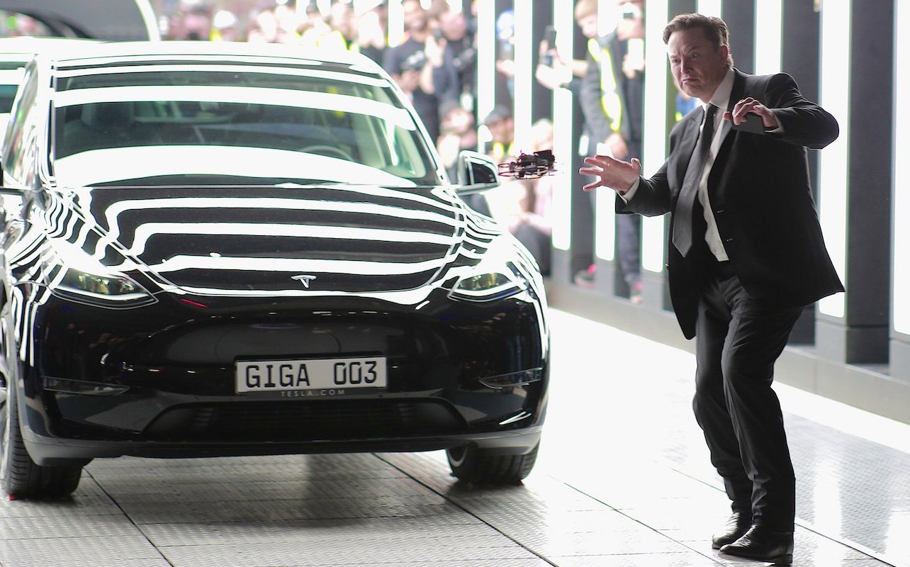GRUENHEIDE, GERMANY - MARCH 22: Tesla CEO Elon Musk attends the official opening of the new Tesla electric car manufacturing plant on March 22, 2022 near Gruenheide, Germany. The new plant, officially called the Gigafactory Berlin-Brandenburg, is producing the Model Y as well as electric car batteries. (Photo by Christian Marquardt - Pool/Getty Images)