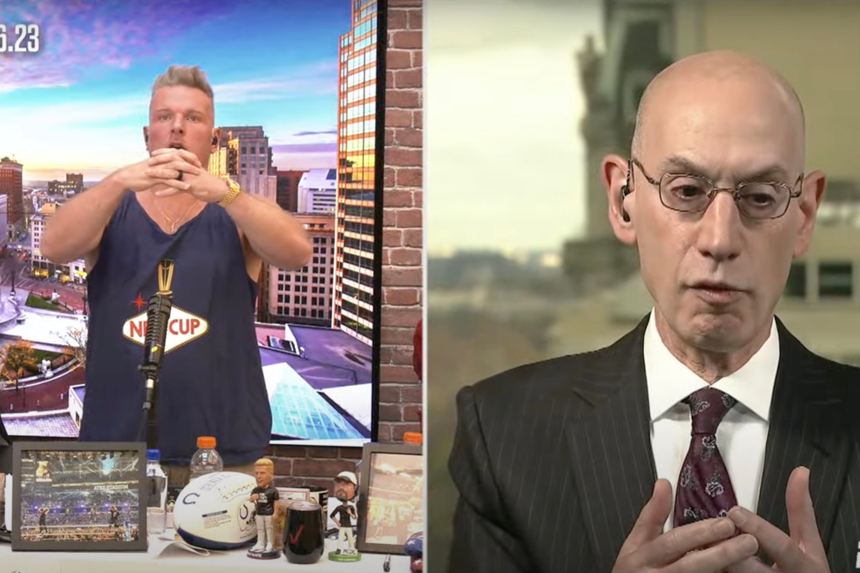 Pat McAfee conducts an interview with Adam Silver