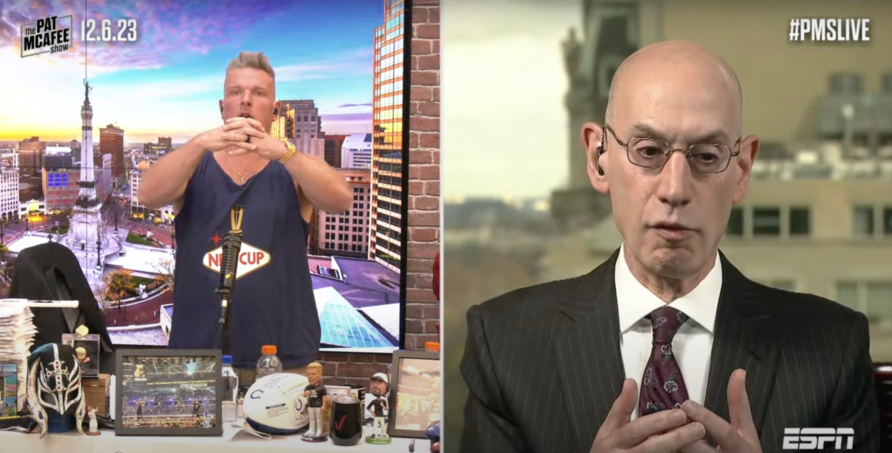 Pat McAfee conducts an interview with Adam Silver