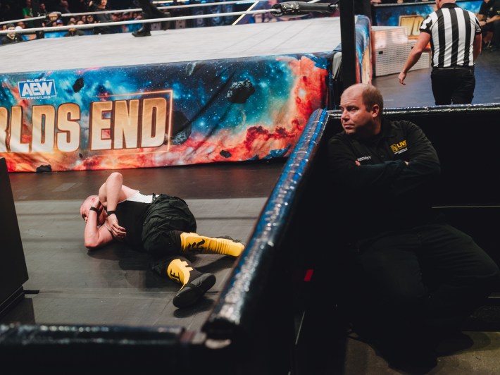 Eddie Kingston lays outside the ring at Worlds End.