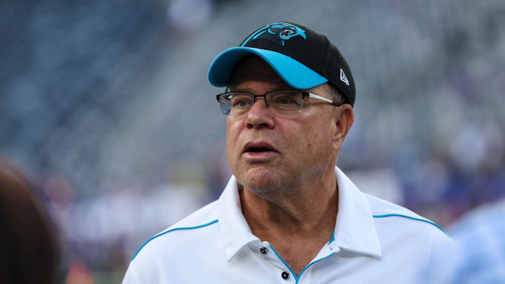 David Tepper of the Carolina Panthers looks on against the New York Giants prior to the game at MetLife Stadium on Friday, August 18, 2023, in East Rutherford, New Jersey.