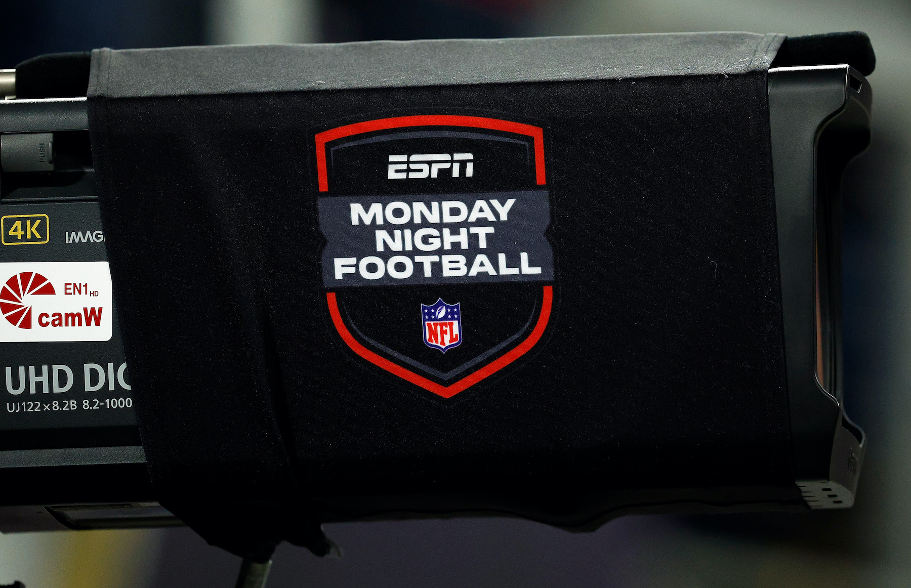 A view of an ESPN Monday Night Football logo on a TV camera.