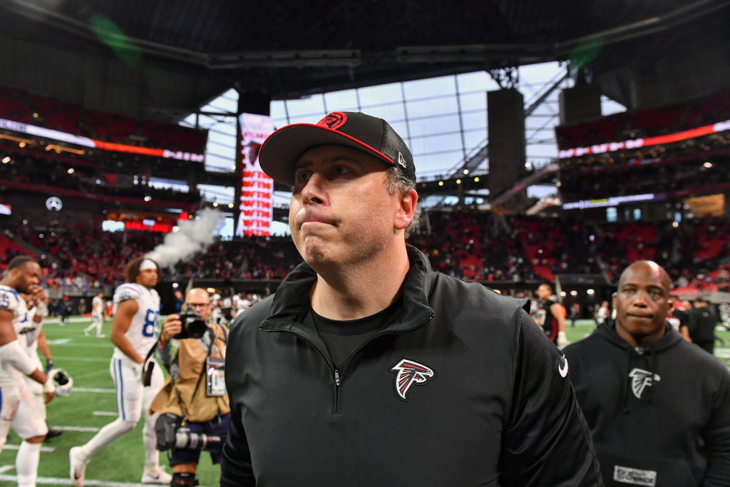 Atlanta head coach Arthur Smith reacts following the conclusion of the NFL game between the Indianapolis Colts and the Atlanta Falcons on December 24th, 2023 at Mercedes-Benz Stadium in Atlanta, GA.