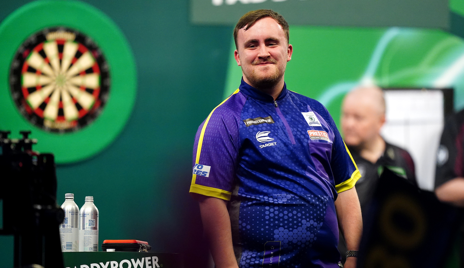 Luke Littler reacts after victory over Rob Cross (not pictured) on day fifteen of the Paddy Power World Darts Championship at Alexandra Palace, London. Picture date: Tuesday January 2, 2024. (Photo by Zac Goodwin/PA Images via Getty Images)