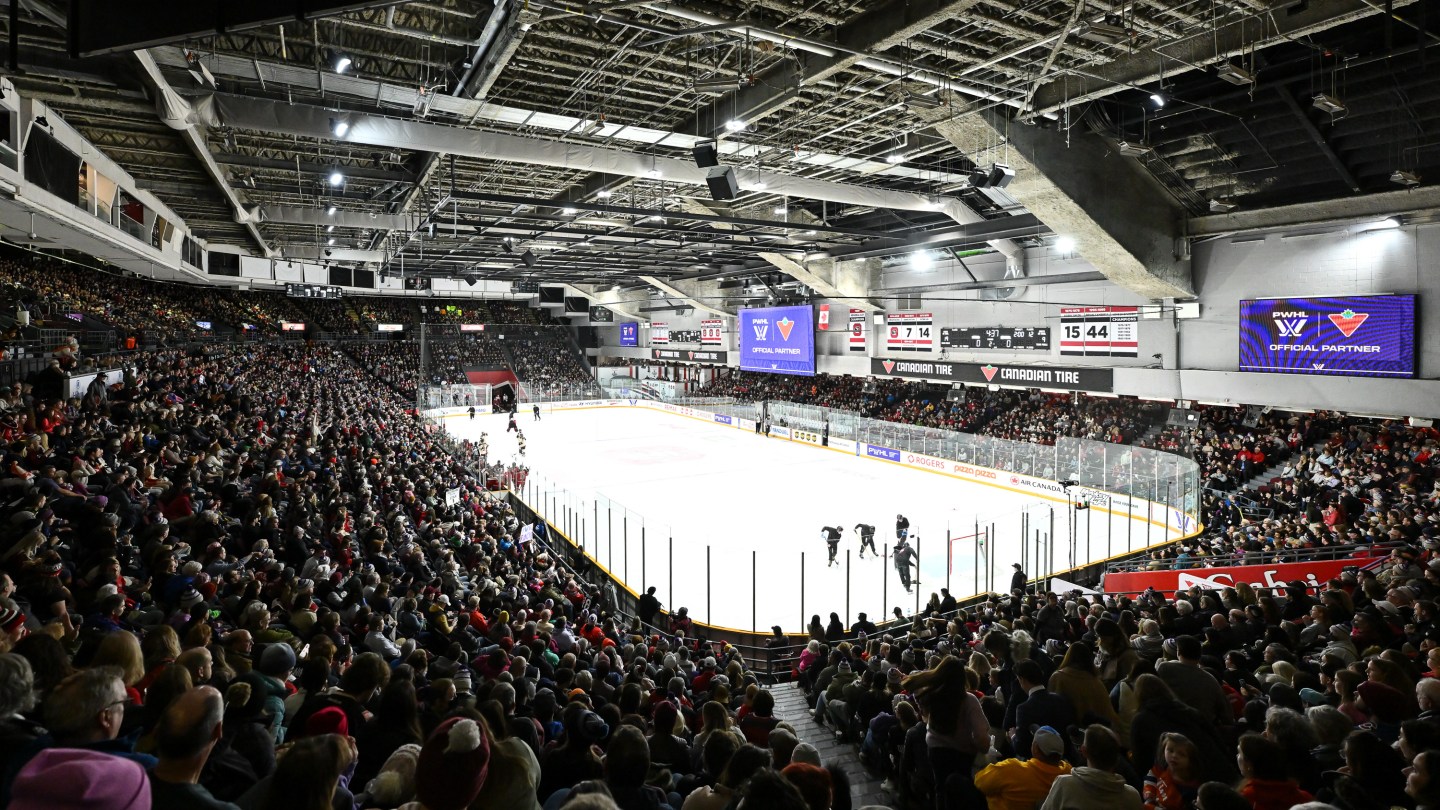 View during the second period of a Professional Women's Hockey League (PWHL) game between Montreal and Ottawa at The Arena at TD Place on January 2, 2024 in Ottawa, Ontario, Canada.