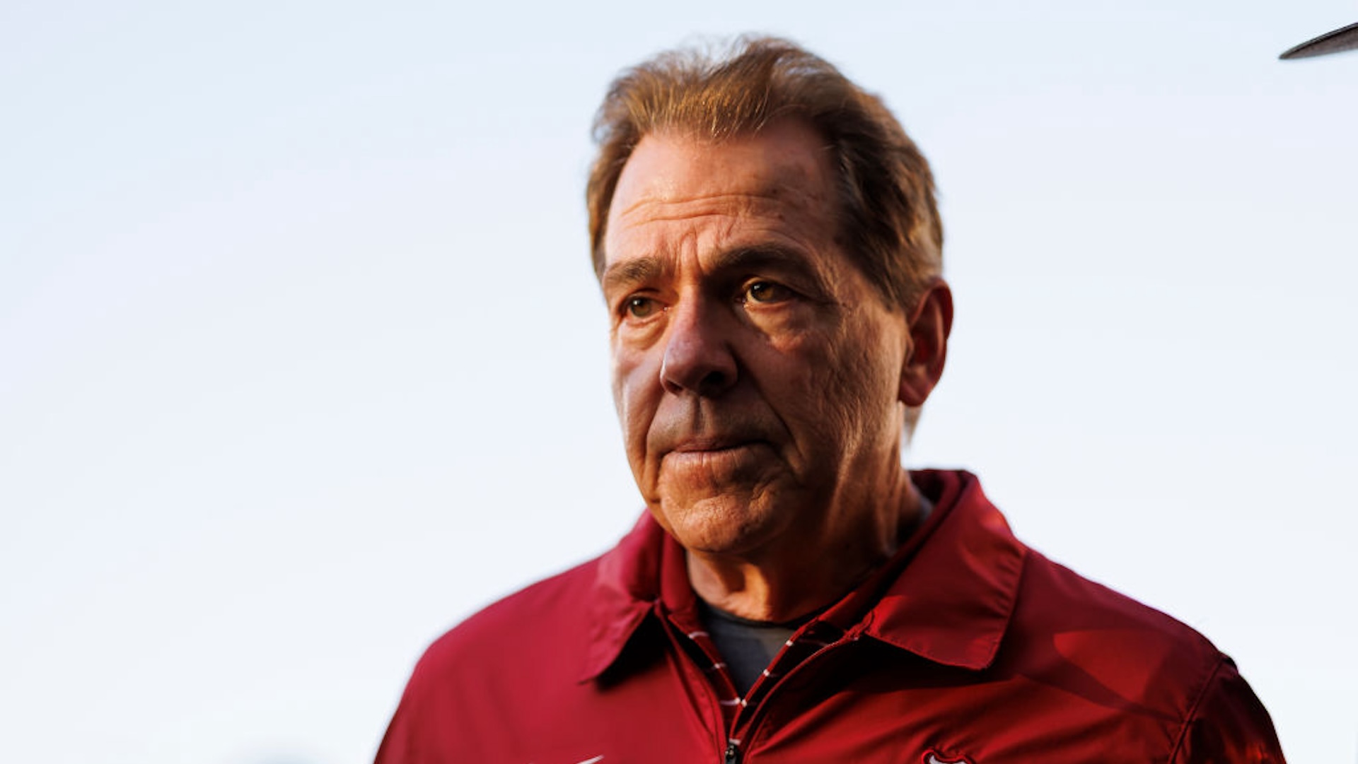 Head coach Nick Saban of the Alabama Crimson Tide runs off the field at halftime during the CFP Semifinal Rose Bowl Game against the Michigan Wolverines at Rose Bowl Stadium on January 1, 2024 in Pasadena, California.