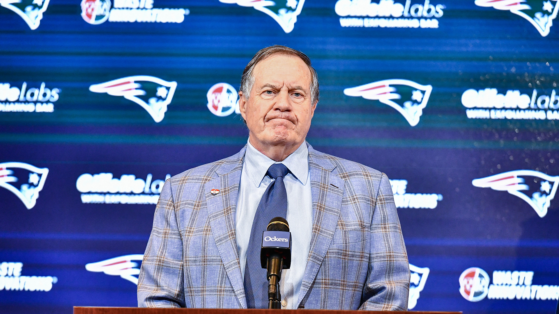 New England Patriots head coach Bill Belichick announces he is leaving the team during a press conference at Gillette Stadium in Foxborough, Massachusetts, on January 11, 2024.