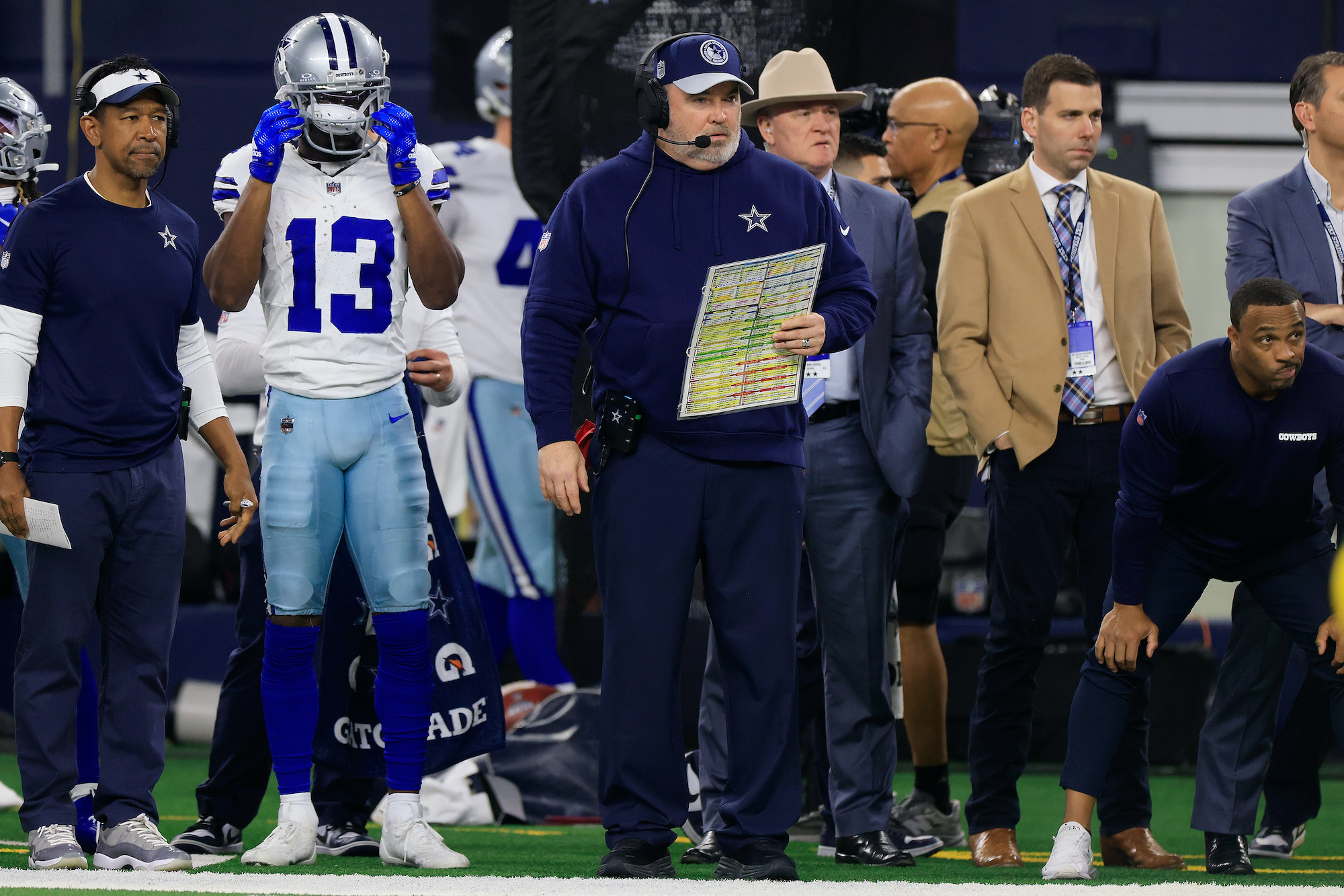 Head coach Mike McCarthy of the Dallas Cowboys watches action during the second half of the NFC Wild Card Playoff game against the Green Bay Packers