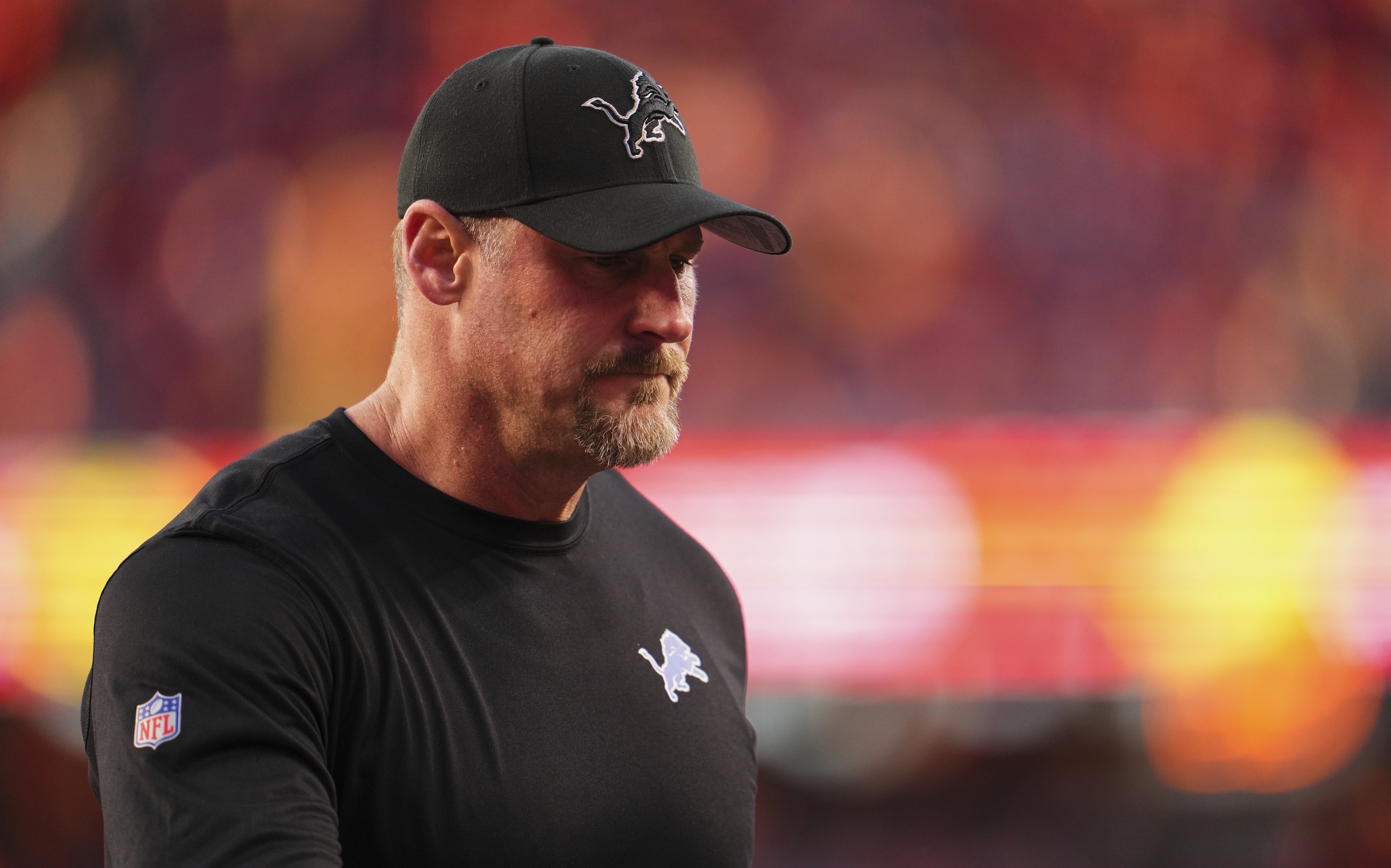 SANTA CLARA, CA - JANUARY 28: Detroit Lions head coach Dan Campbell walks off the field against the San Francisco 49ers during the first half of the NFC Championship football game at Levi's Stadium on January 28, 2024 in Santa Clara, California. (Photo by Cooper Neill/Getty Images)
