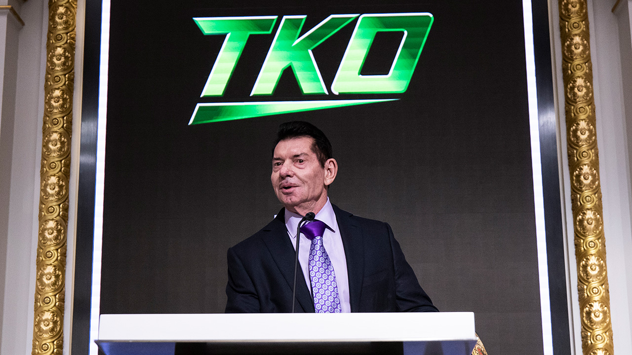 NEW YORK, NEW YORK - JANUARY 23: TKO Executive Chairman of the Board Vince McMahon is seen during a ceremony announcing Dwayne "The Rock" Johnson has joined the Board of Directors for TKO at New York Stock Exchange on January 23, 2024 in New York City.