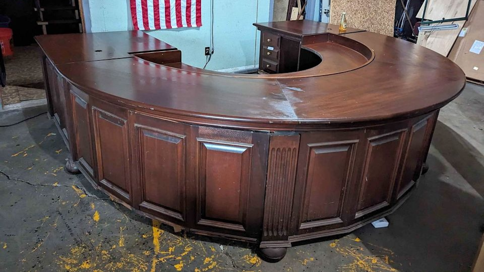 An extremely large circular desk