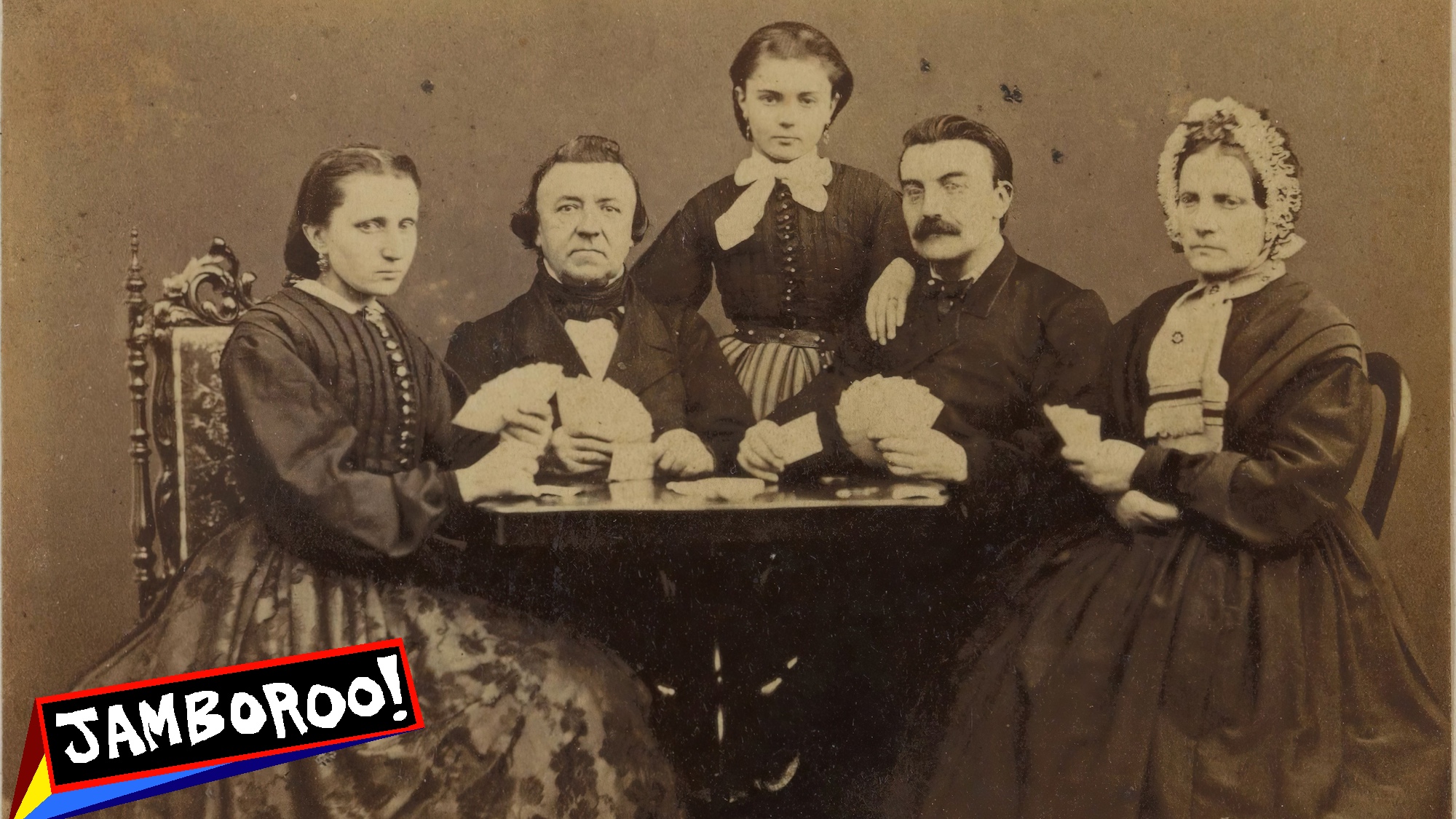 Group portrait of a company playing cards around a table, Frits L.J. Moormans (mentioned on object), Den Bosch, c. 1865 - c. 1880, photographic support, albumen print, height 74 mm × width 91 mm. (Photo by: Sepia Times/Universal Images Group via Getty Images)