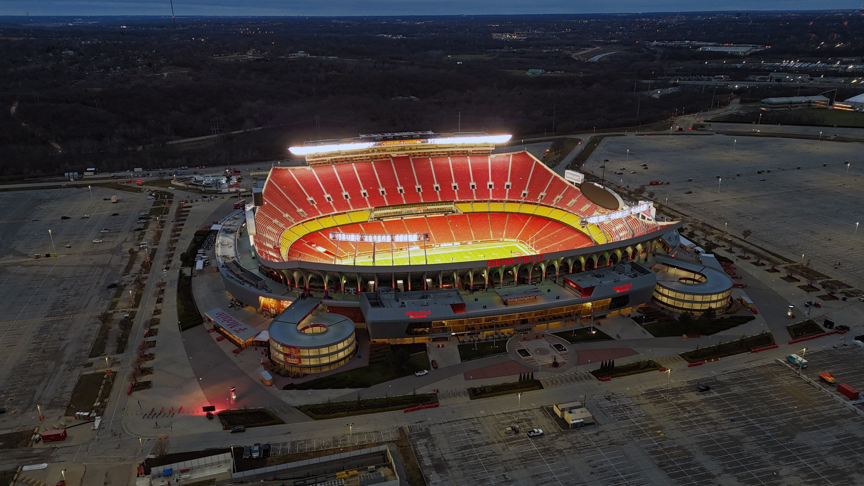 A general overall aerial view of Arrowhead Stadium on December 25, 2023 in Kansas City, Missouri.