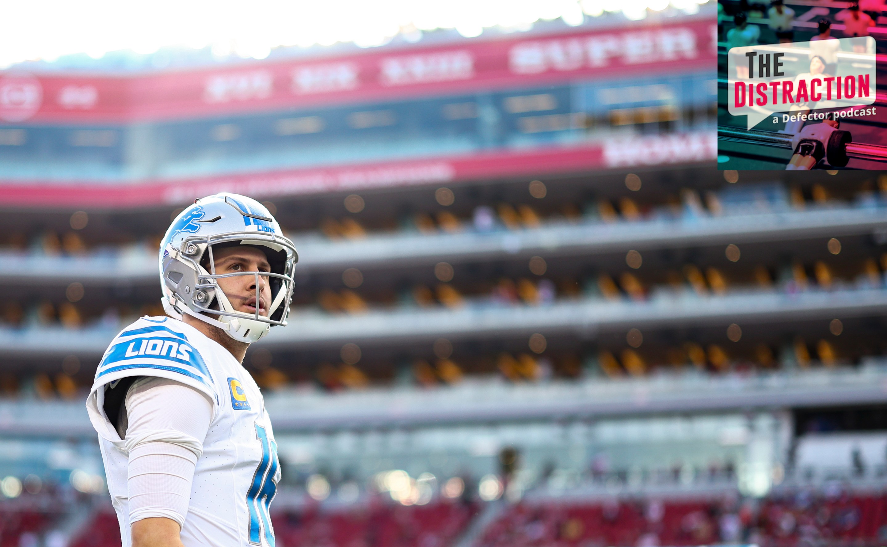 Jared Goff #16 of the Detroit Lions warms up prior to the NFC Championship NFL football game against the San Francisco 49ers at Levi's Stadium on January 28, 2024 in Santa Clara, California.