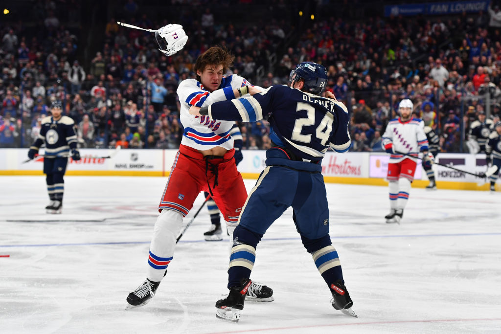Matt Rempe and Mathieu Olivier fight