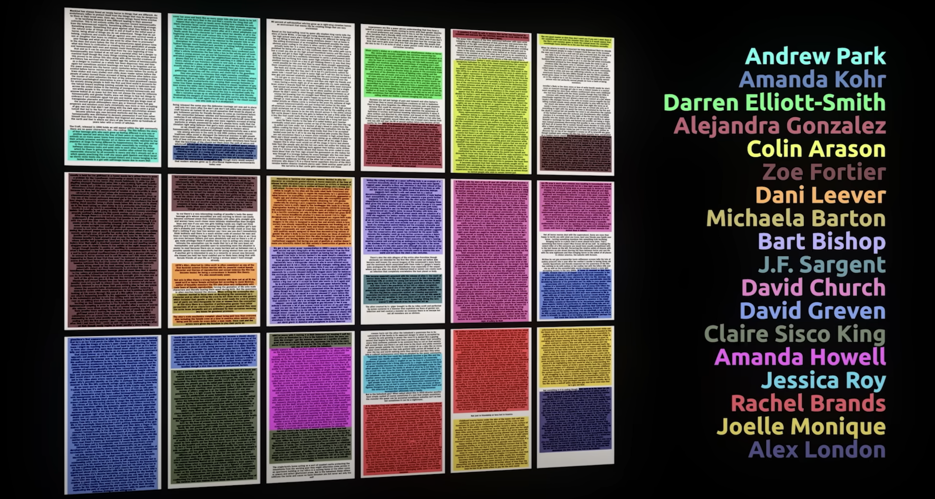 Color-coded passages of text tracking James Somerton's plagiarism