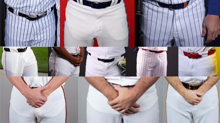 A collage of baseball players in the terrible Nike and Fanatics uniforms, which make them look like they're in diapers.