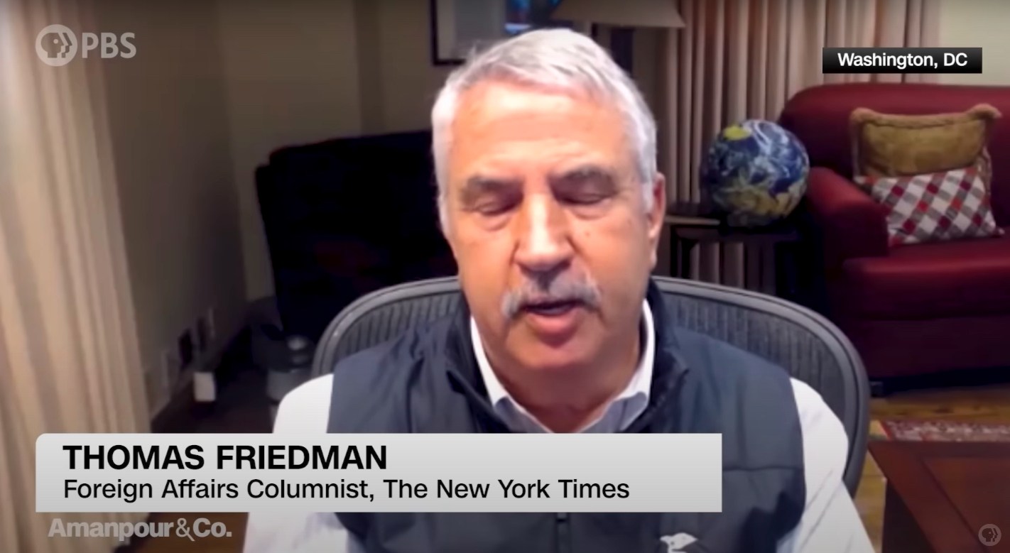Thomas Friedman of the New York Times doing a PBS interview