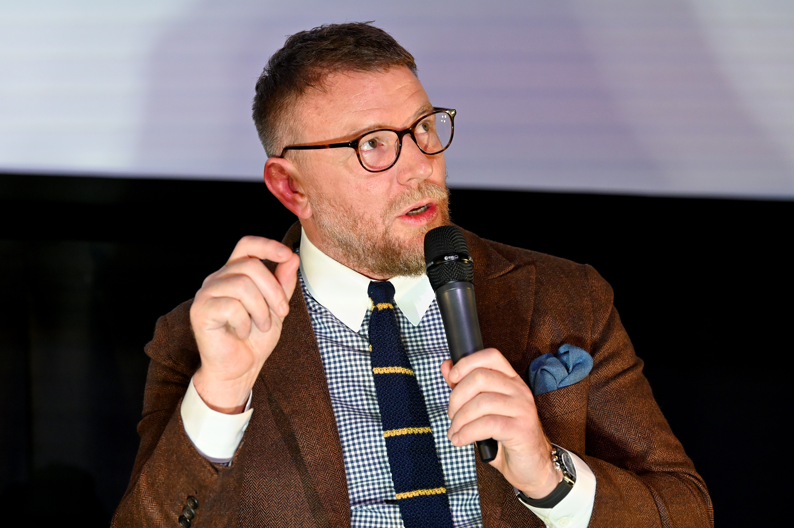 Guy Ritchie speaks onstage during the Special NY Screening of "The Gentlemen" at the Alamo Drafthouse on January 11, 2020 in New York City.