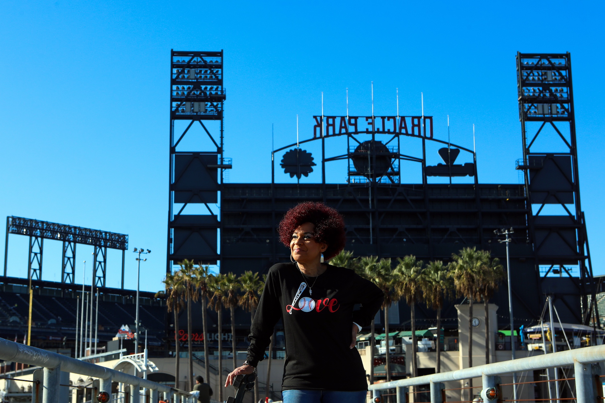 SAN FRANCISCO, CA - NOV. 20: Renel Brooks-Moon, the San Francisco Giants' PA announcer since 2000, poses for a portrait at Oracle Park on Friday, November 20, 2020, in San Francisco, Calif. Brooks-Moon, 62, was born in Oakland and is a Mills College graduate. Brooks-Moon has been using her longevity and voice to call out inequities in the hiring practices of the Giants and in Major League Baseball in general. They're listening. (Yalonda M. James/The San Francisco Chronicle via Getty Images)
