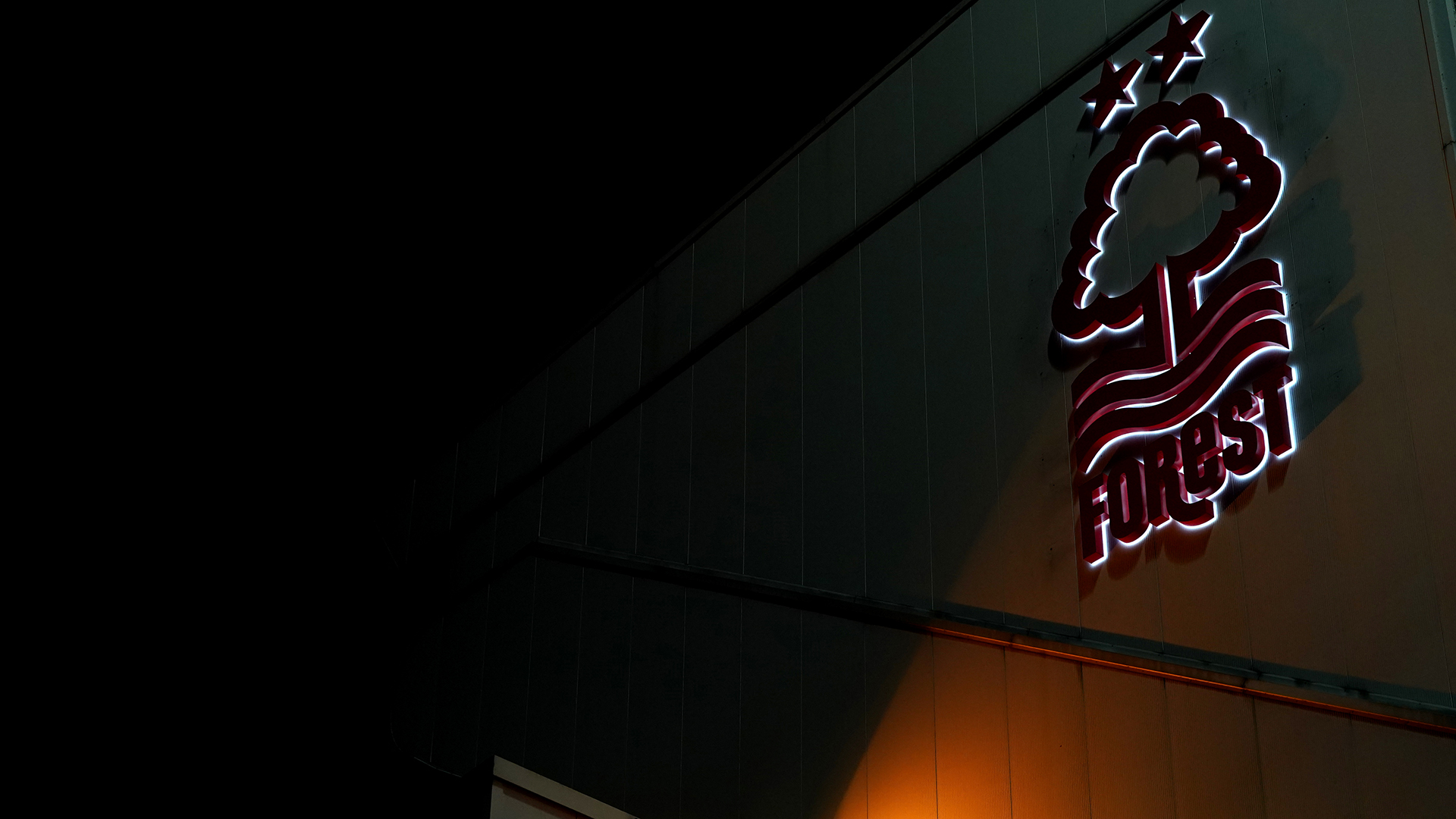 A general view of the Nottingham Forest logo on the side of the stadium ahead of the Premier League match at City Ground, Nottingham. Picture date: Friday December 15, 2023.
