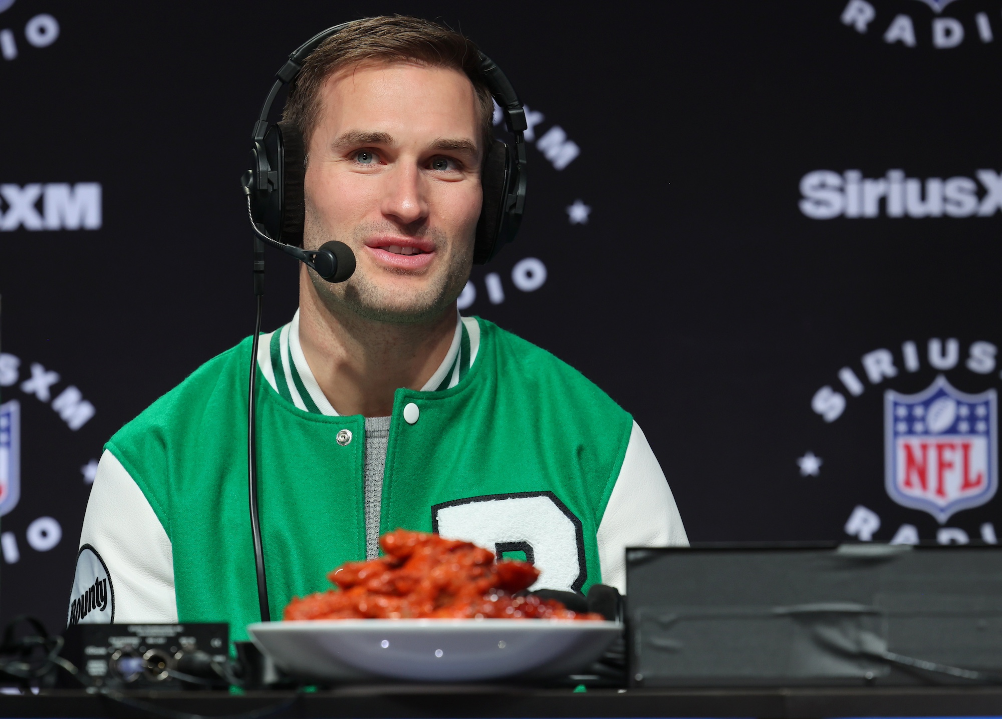 Kirk Cousins speaks on SiriusXM at Super Bowl LVIII on February 09, 2024 in Las Vegas, Nevada. (Photo by Cindy Ord/Getty Images for SiriusXM)
