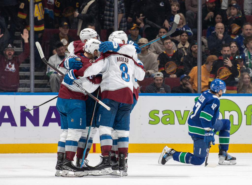 The Colorado Avalanche celebrate their overtime winner
