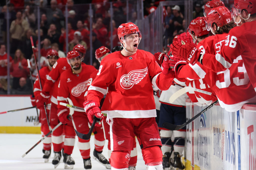 Lucas Raymond celebrates his goal with his teammates