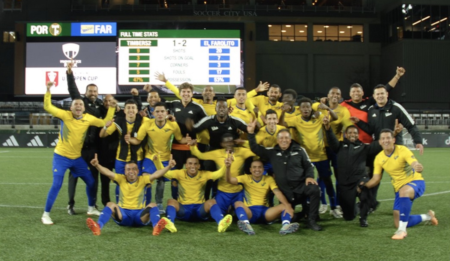 The EFSC players celebrate after their big win.