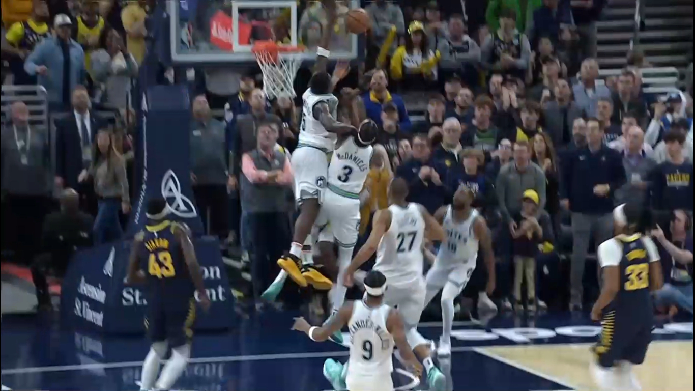 Anthony Edwards blocks a shot spectacularly