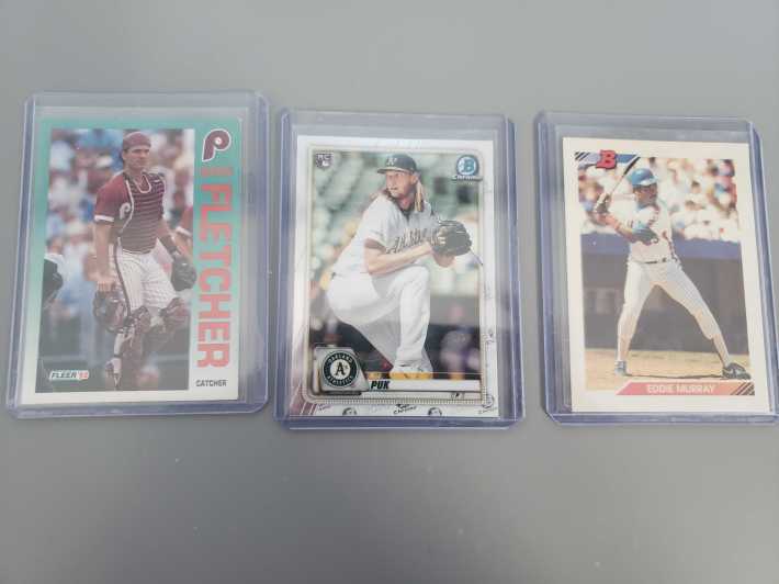 Three cards featuring: Darren Fletcher, A.J. Puk, and Eddie Murray