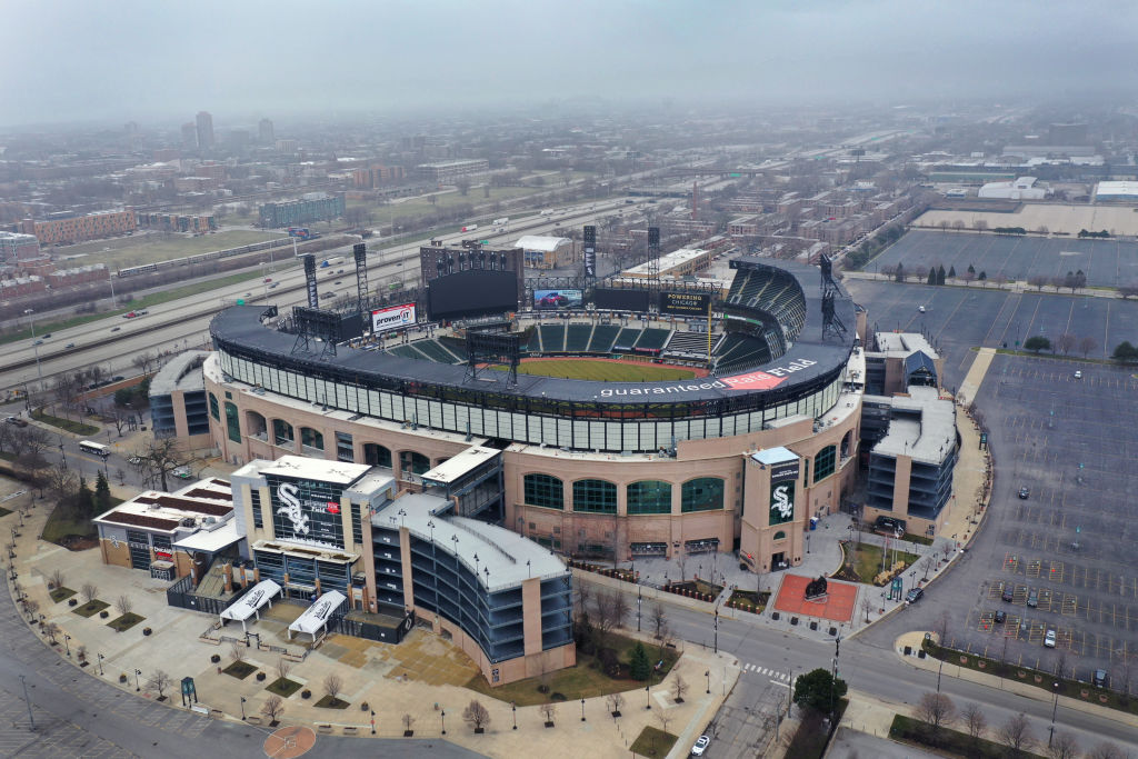 an aerial view of an empty Guaranteed Rate Field