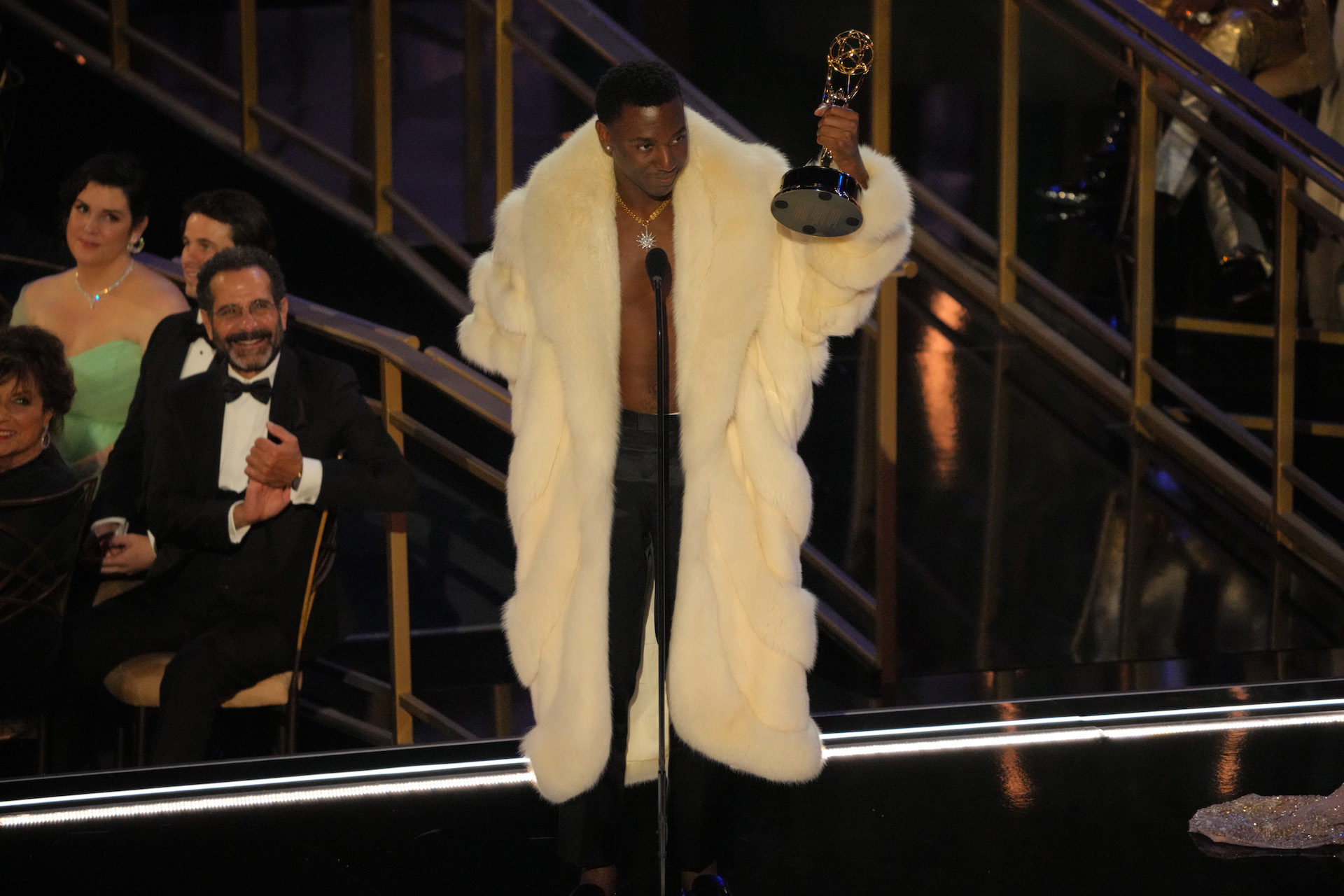 Jerrod Carmichael accepts Outstanding Writing for a Variety Special for "Jerrod Carmichael: Rothaniel" onstage during the 74th Primetime Emmys at Microsoft Theater on September 12, 2022 in Los Angeles, California.