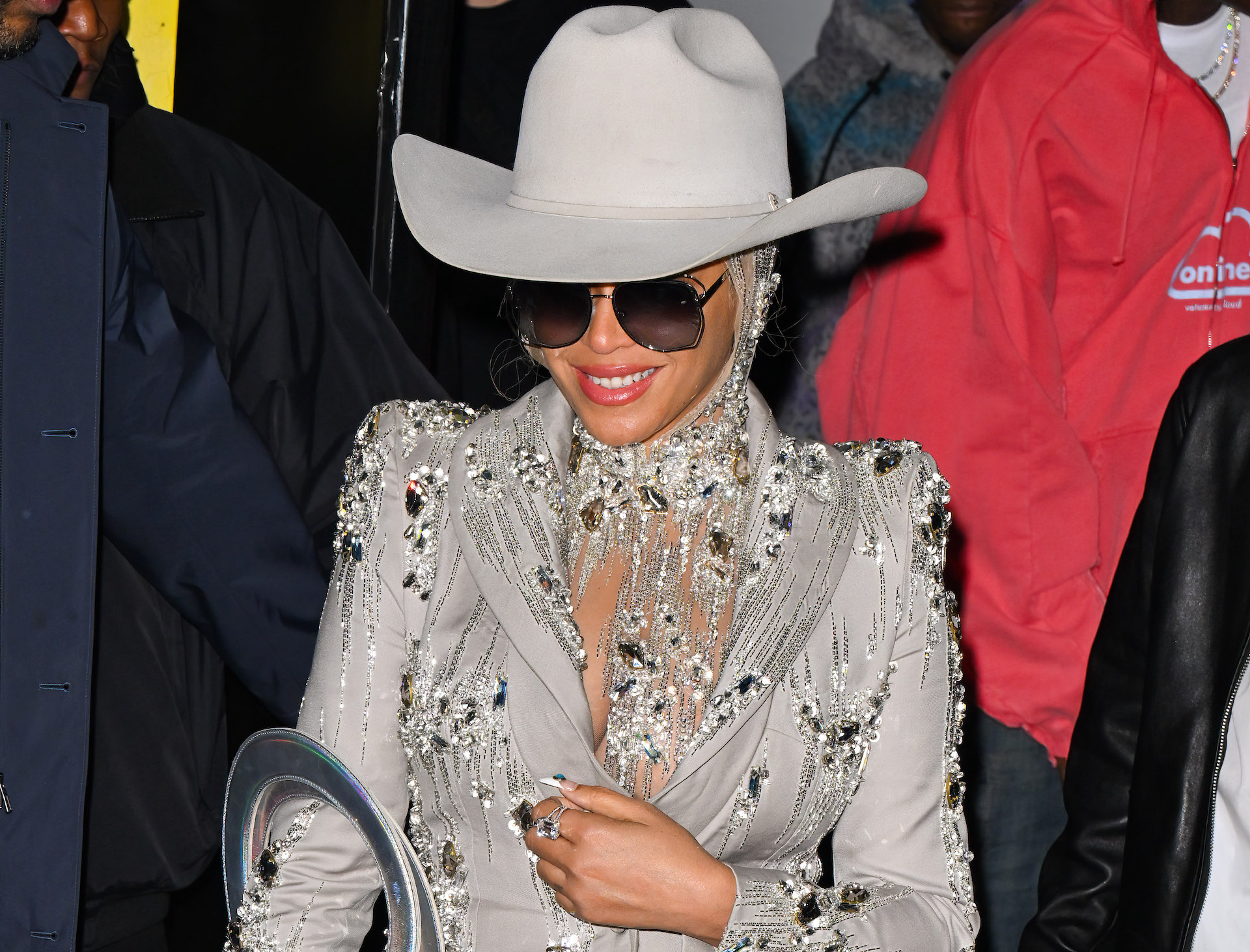 NEW YORK, NEW YORK - FEBRUARY 13: Beyonce leaves the Luar fashion show at 154 Scott in Brooklyn during New York Fashion Week on February 13, 2024 in New York City.