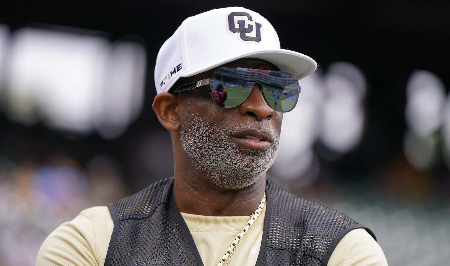 ARLINGTON, TEXAS - MARCH 30: Former NFL player and Colorado Buffalos head coach Deion Sanders looks on prior to a game between the Arlington Renegades and Birmingham Stallions at Choctaw Stadium on March 30, 2024 in Arlington, Texas. (Photo by Sam Hodde/UFL/Getty Images)