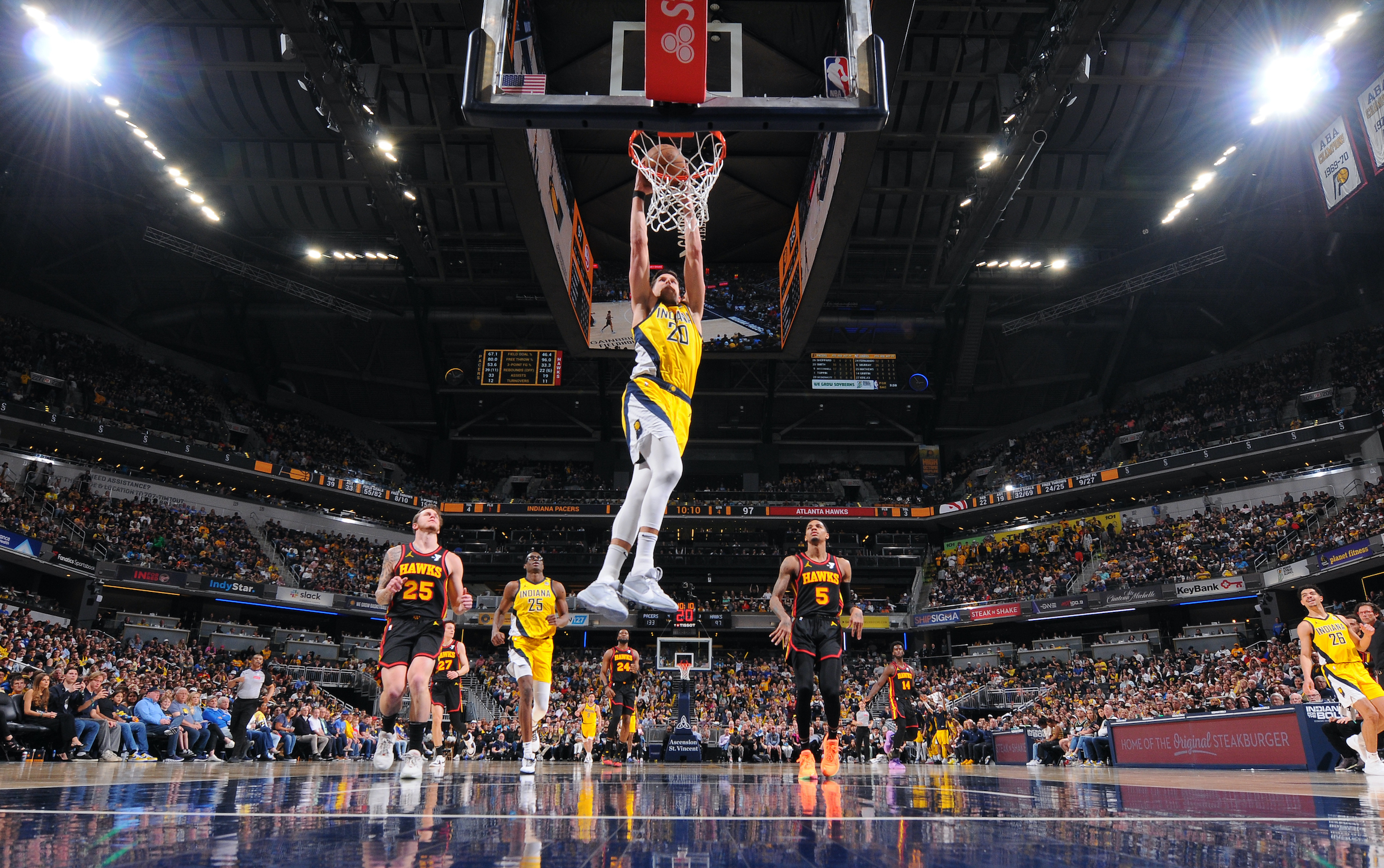 Doug McDermott of the Indiana Pacers dunks during a game against the Atlanta Hawks