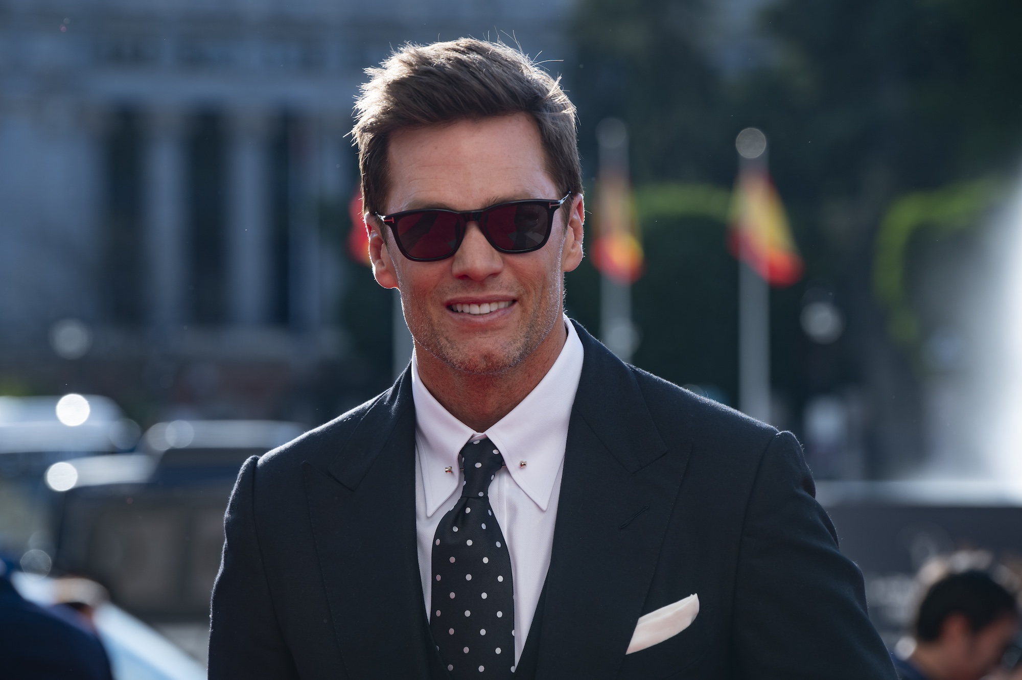 MADRID, SPAIN - APRIL 22: Tom Brady seen arriving at Palacio De Cibeles on April 22, 2024 in Madrid, Spain. (Photo by Alberto Gardin/Eurasia Sport Images/Getty Images)